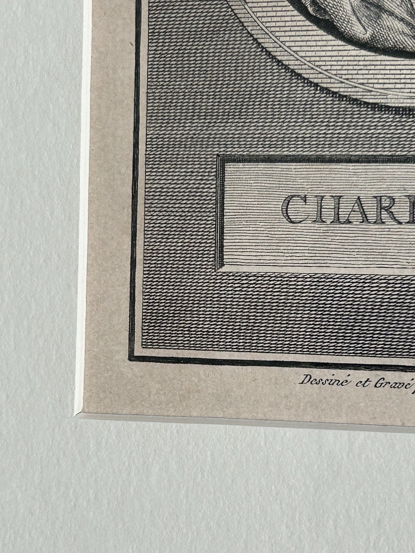 Antique Augustin Saint-Aubin Charles XII Engraving Framed Voltaire