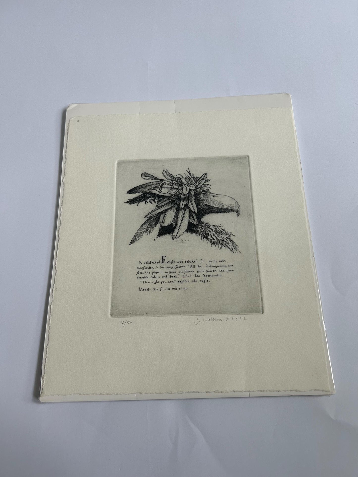 Stan Washburn Signed Etching 1982 Eagle Moral Alphabet of Vice & Folly