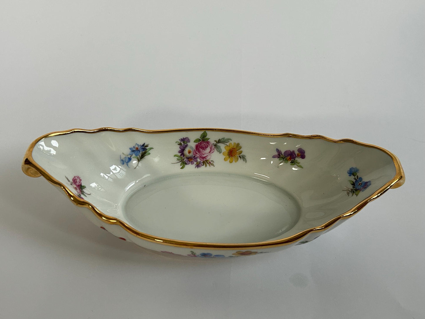 Paul Pastaud Limoges Hand Painted Ravier, Floral Oval Relish Dish