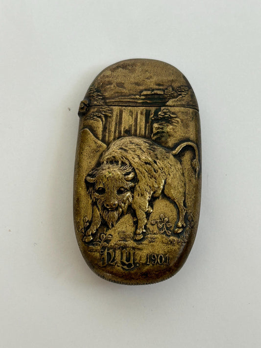 Antique 1901 Pan-American Exposition Match Safe, Buffalo NY Souvenir Vesta Case, Niagara Falls McKinley Era Americana