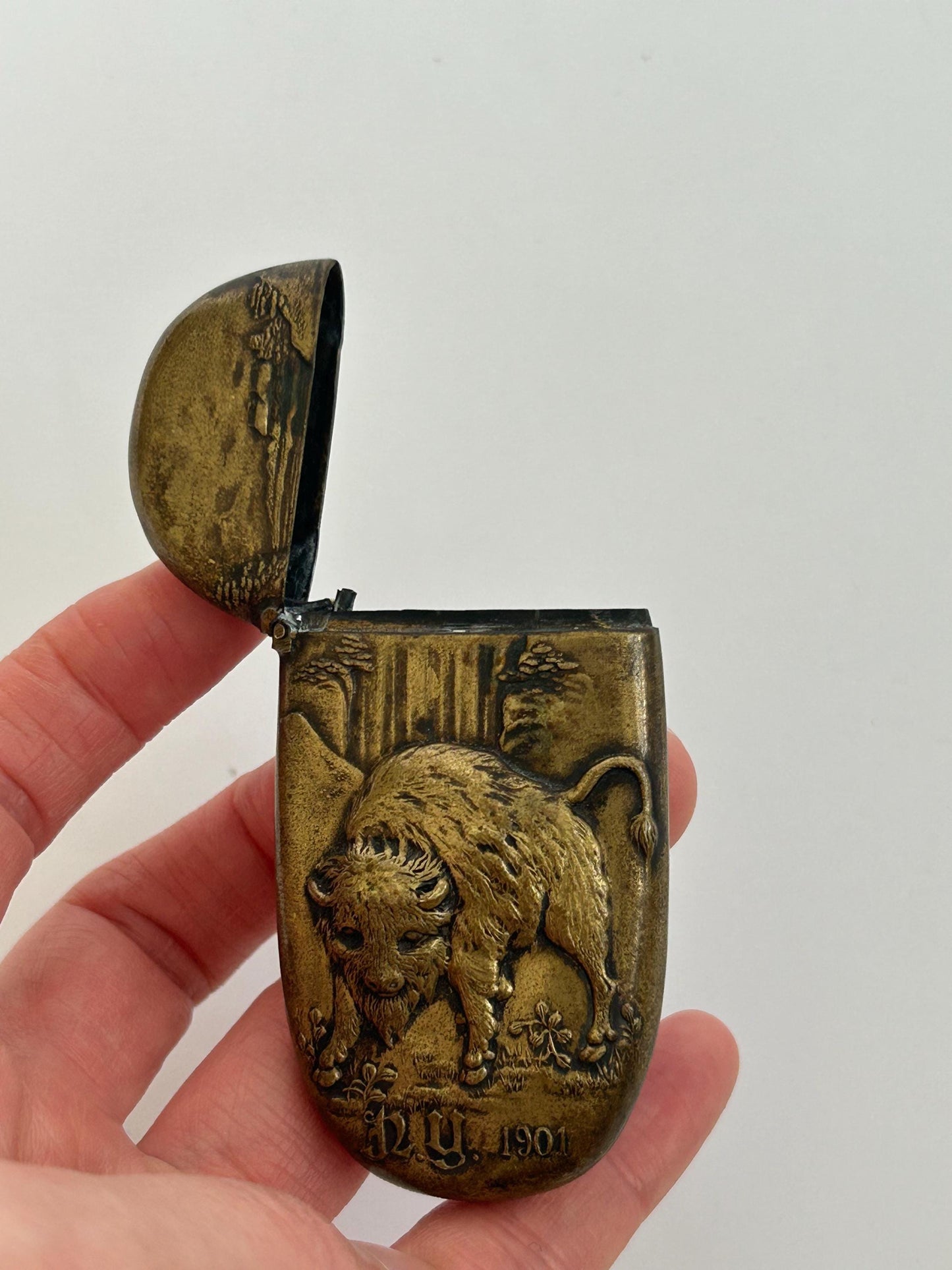Antique 1901 Pan-American Exposition Match Safe, Buffalo NY Souvenir Vesta Case, Niagara Falls McKinley Era Americana