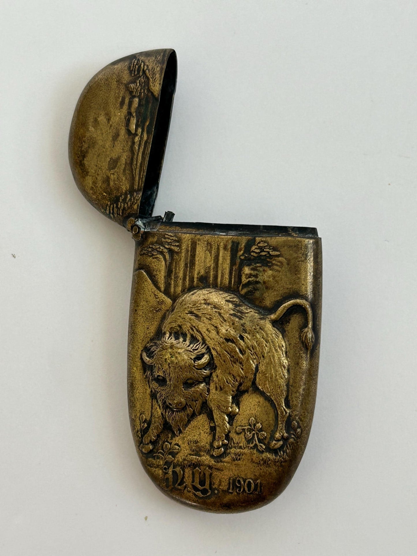 Antique 1901 Pan-American Exposition Match Safe, Buffalo NY Souvenir Vesta Case, Niagara Falls McKinley Era Americana