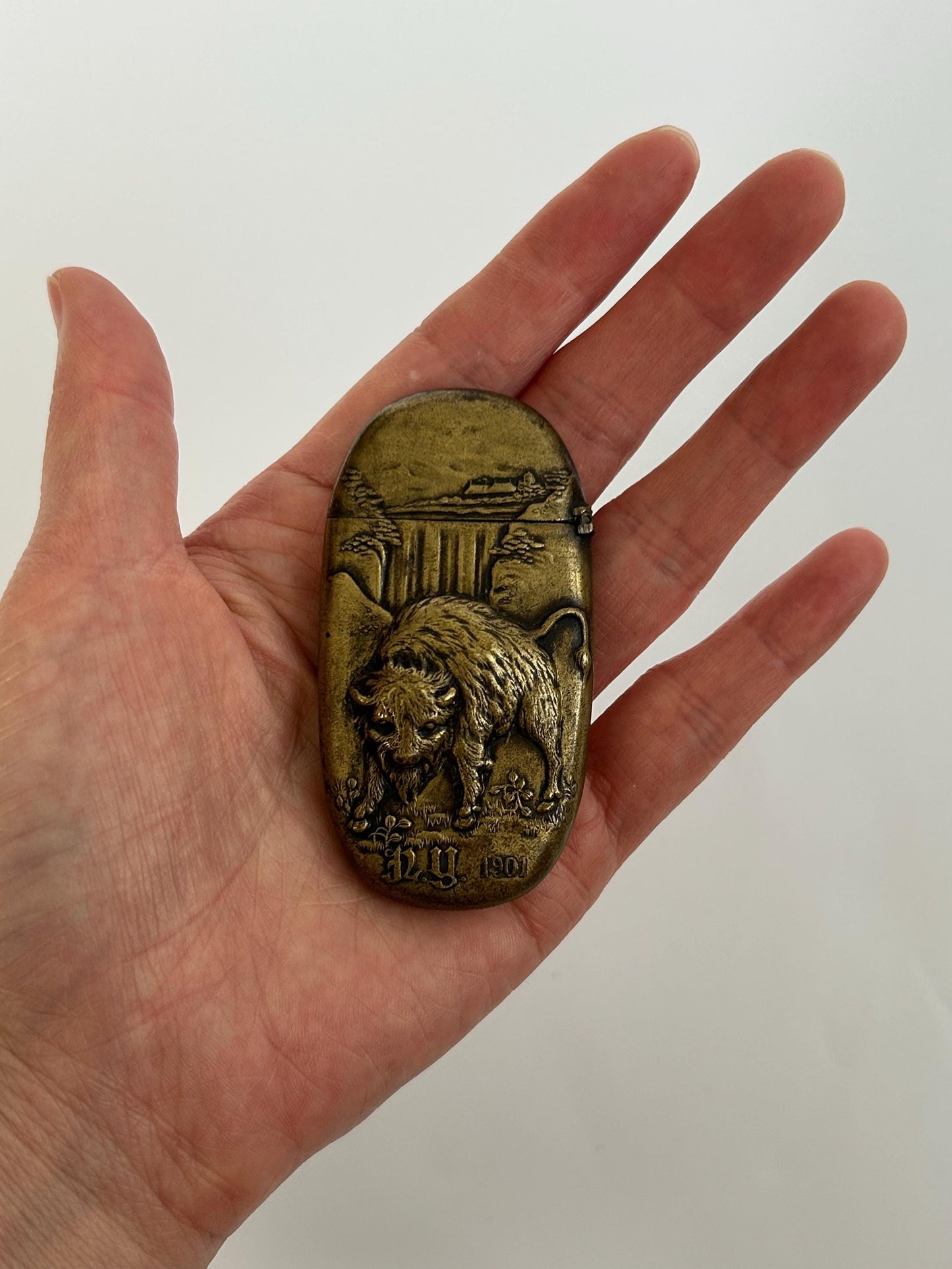 Antique 1901 Pan-American Exposition Match Safe, Buffalo NY Souvenir Vesta Case, Niagara Falls McKinley Era Americana