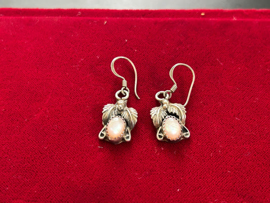 Vintage Navajo Style Mother of Pearl Sterling Silver Leaf Earrings