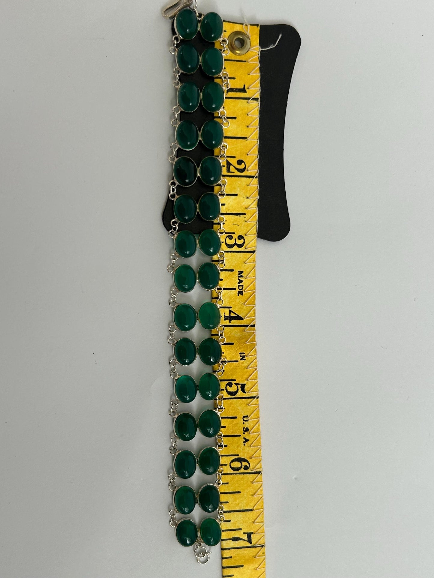 Green Onyx Sterling Silver Cabochon Bracelet, Double Row Statement