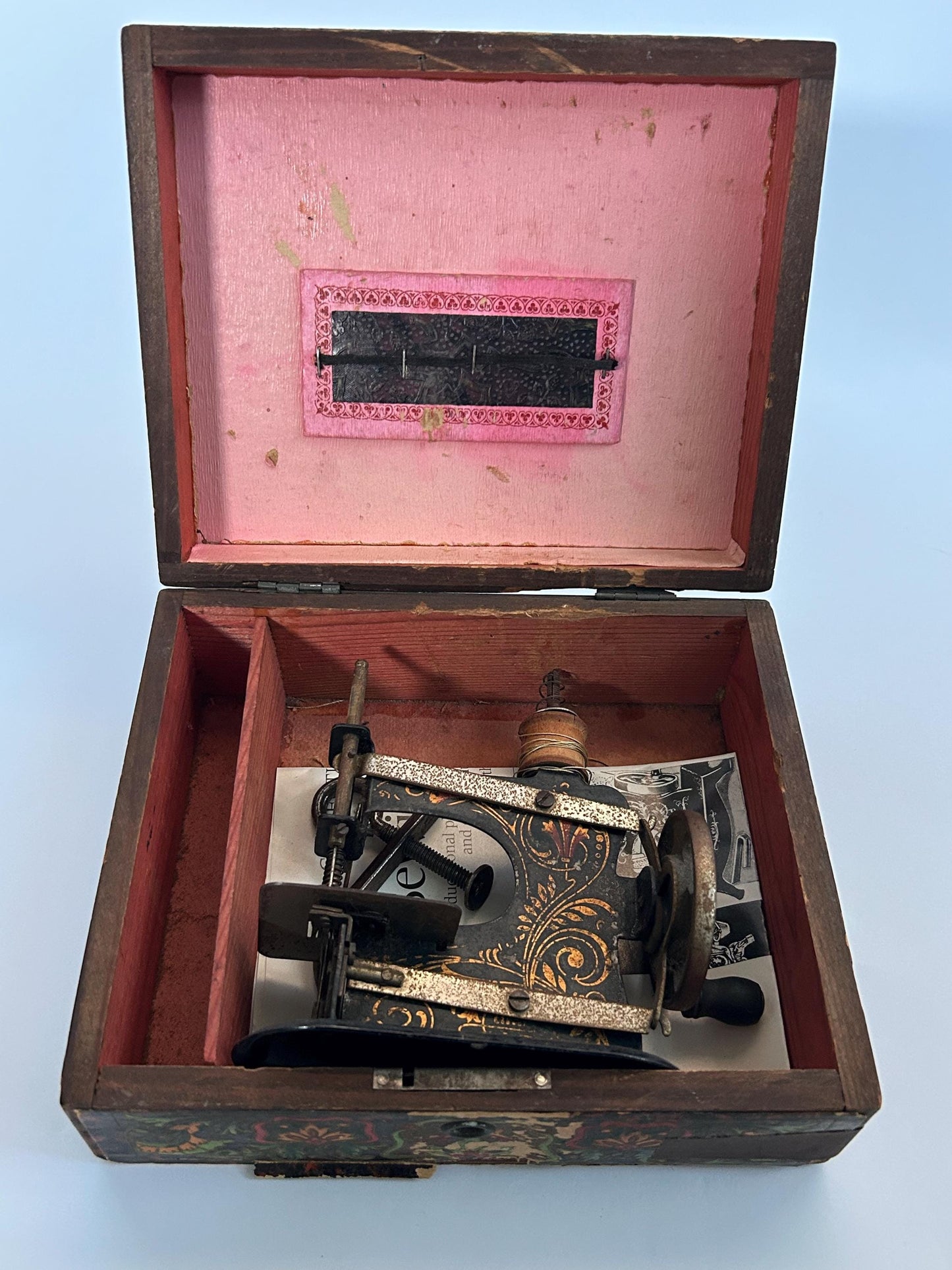 Antique German Toy Sewing Machine Original Box 1900s Child Hand Crank