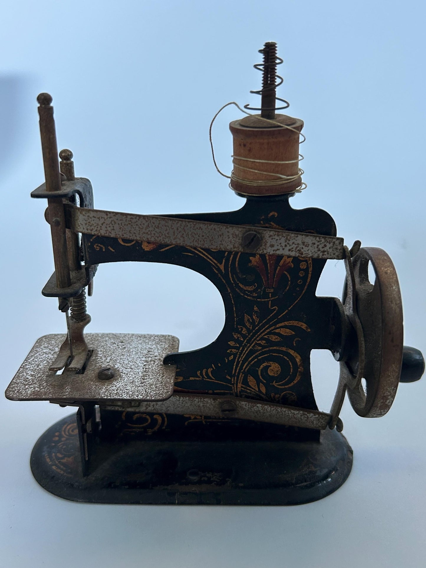 Antique German Toy Sewing Machine Original Box 1900s Child Hand Crank