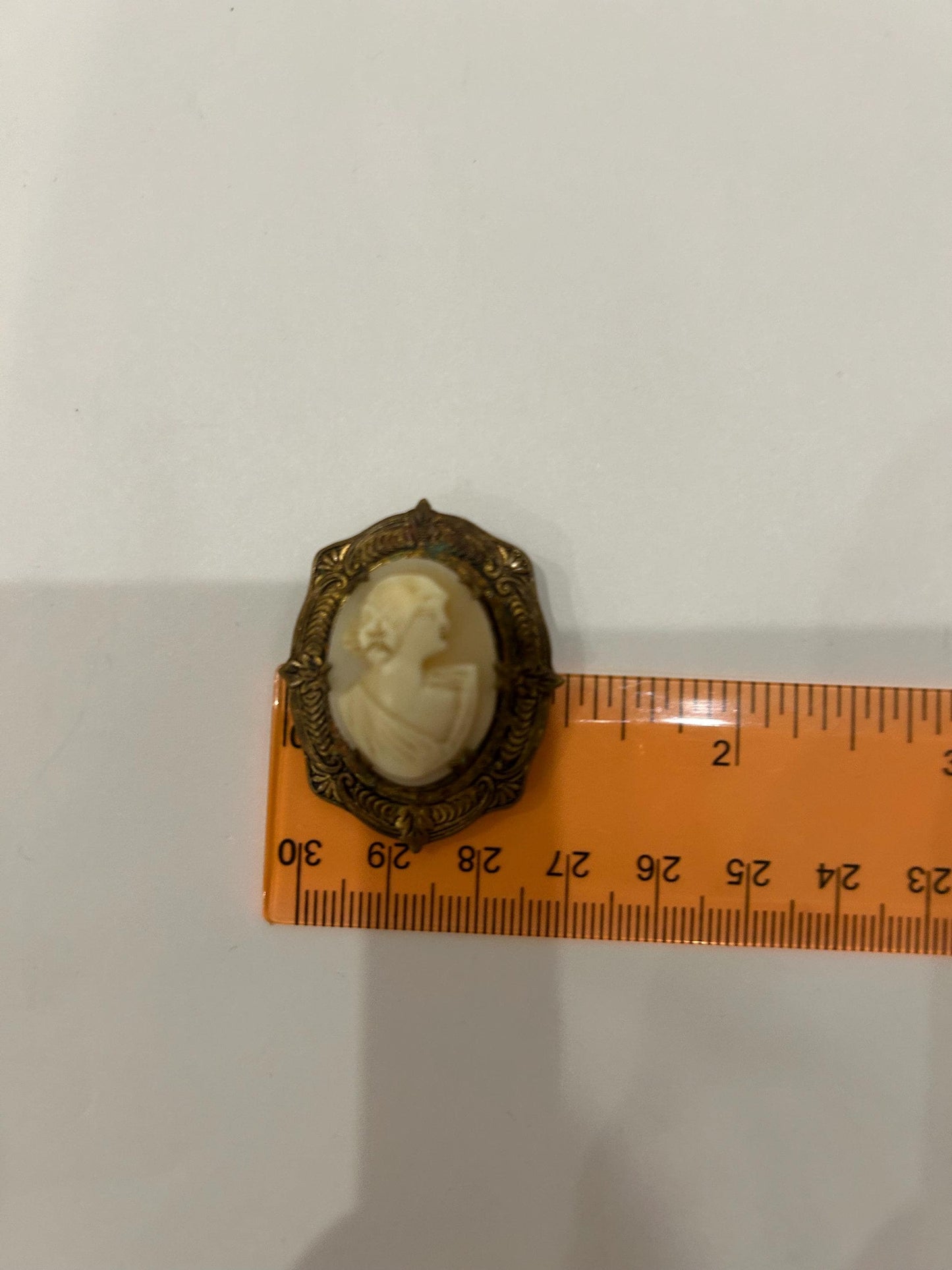 Antique Shell Cameo Brooch Praying Lady Brass Frame 1920s Victorian